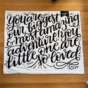 brand new fleece Nursery Blanket with calligraphy quote - Black & White